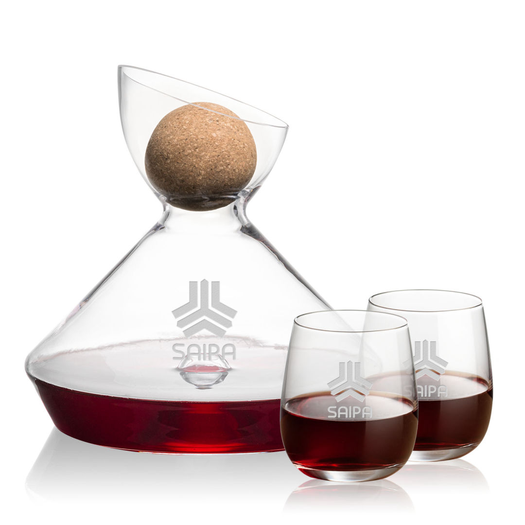 Woodbury Carafe w/Cork Stopper & Crestview Stemless Wine 5