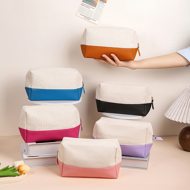 Portable Canvas PU Large Capacity Wash Toiletry Bag 4