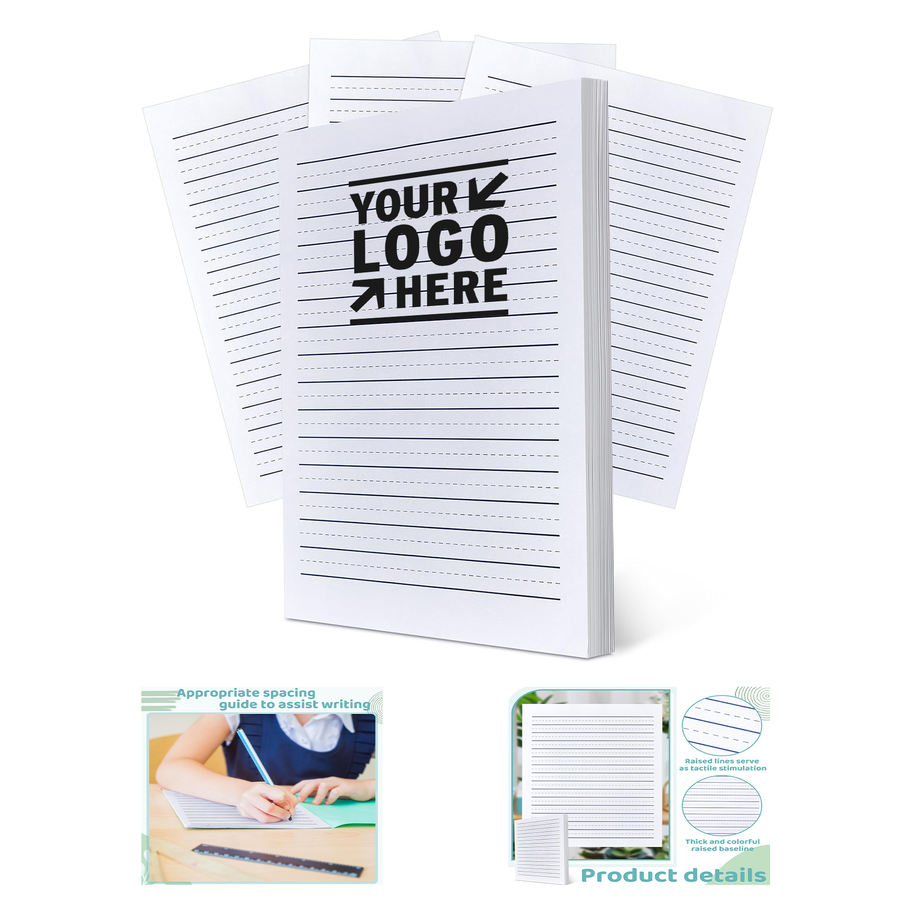 8.3" x 11.2" 120 Sheets Raised Ruled Paper Portrait Handwriting Paper 1