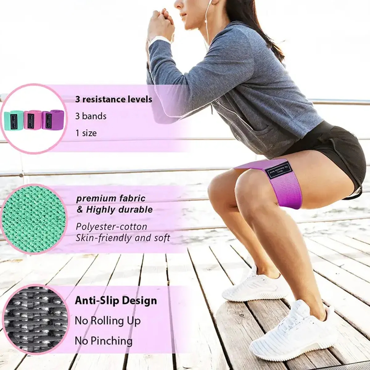 Non-Slip Fabric Resistance Bands Set of 3 1