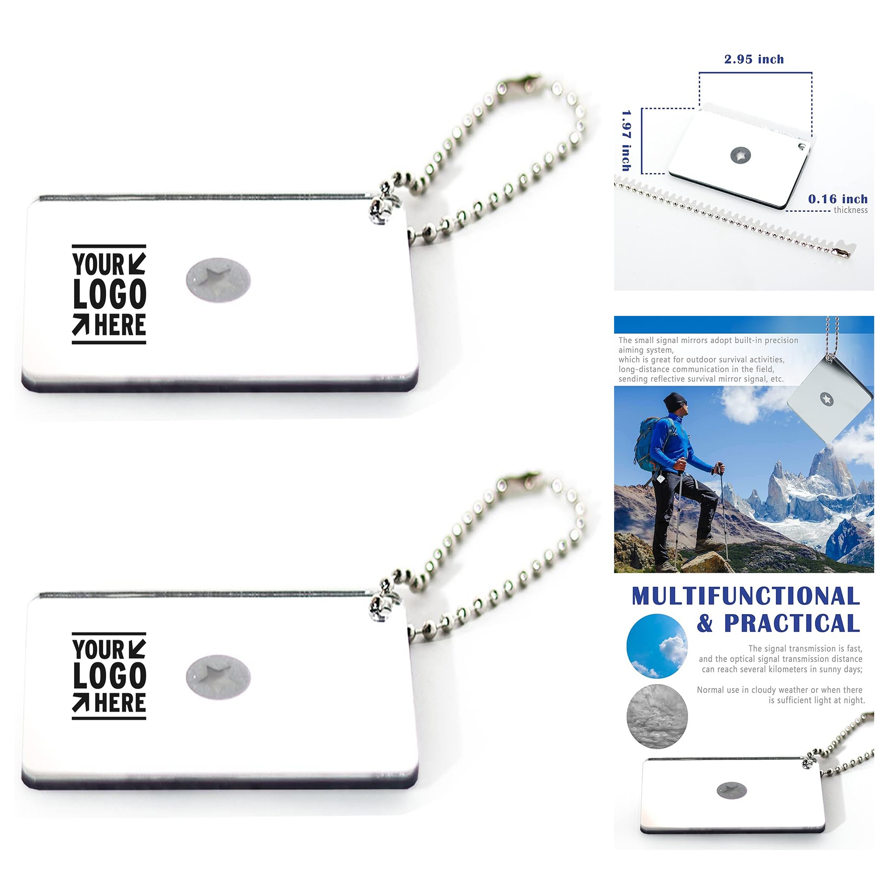 2 Pieces Signal Mirror Survival Reflective Outdoor Multifunctional Signal Emergency Rescue Mirror 1
