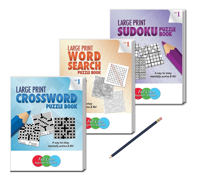 LARGE PRINT PUZZLE BOOK GIFT PACK - 3 Puzzle Book Set with Pencil. Vol 1 2