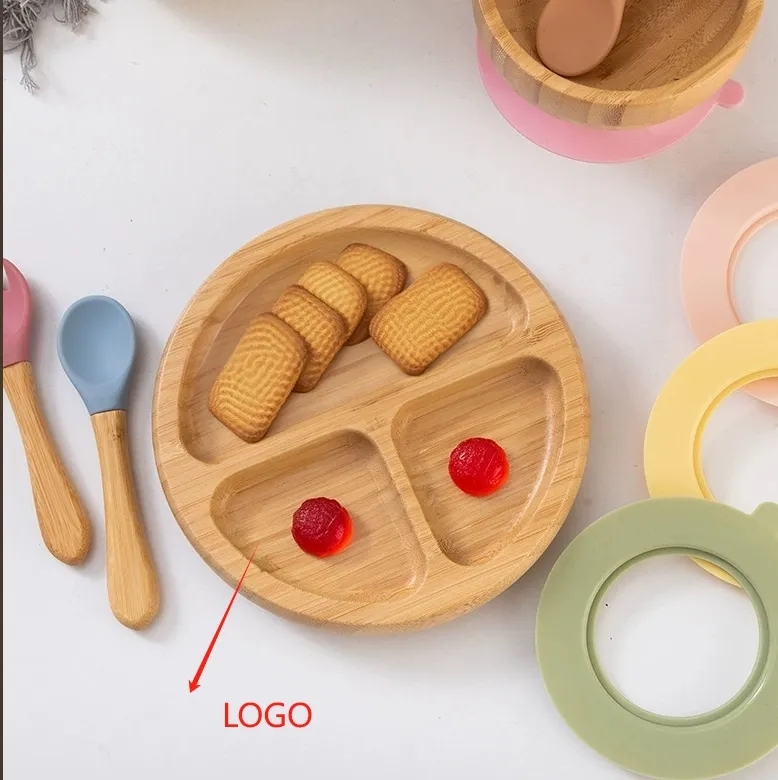 Wholesale Bamboo Divided Suction Plates for Toddlers Eco Friendly Baby Feeding Dish 4