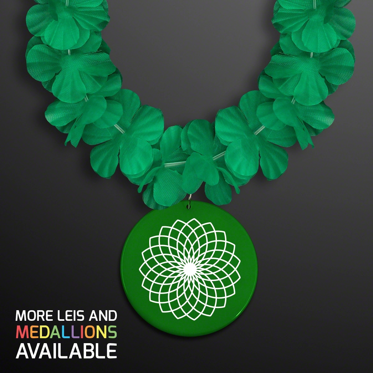 Green Flower Lei Necklace with Medallion (Non-Light Up) 2