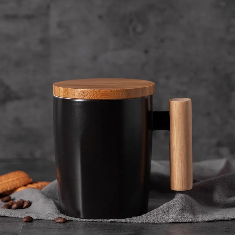 Ceramic coffee cup with wooden handle 2