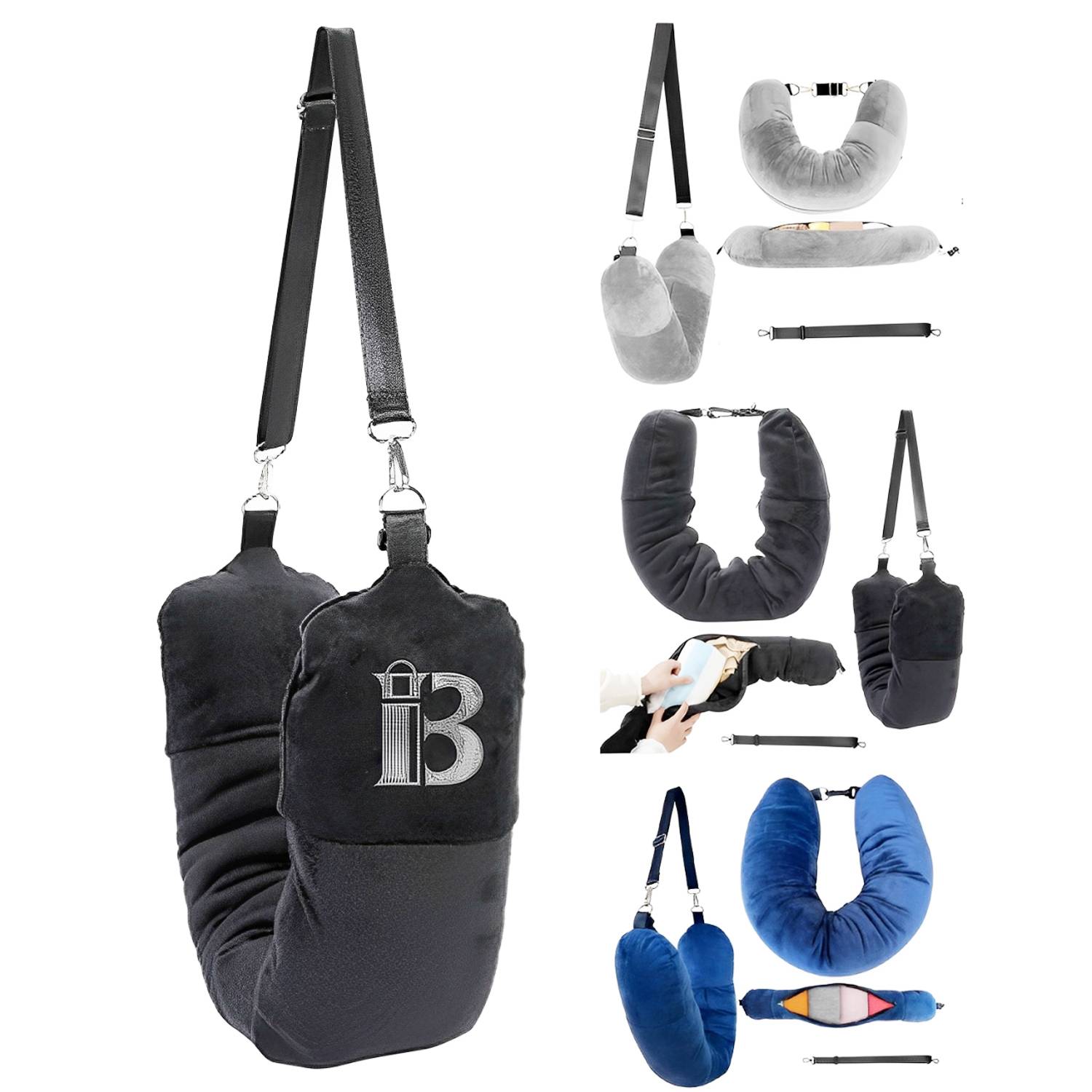 Soft Velvet Adjustable Travel Neck Pillow Bag