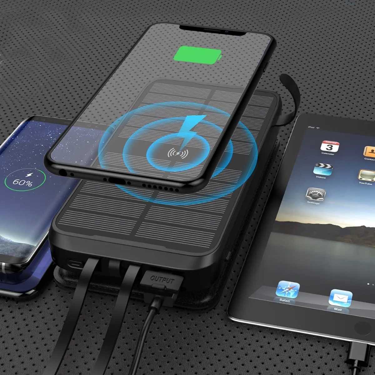 Wireless Solar Power Bank w/ Flashlight Multi Port Charging 4