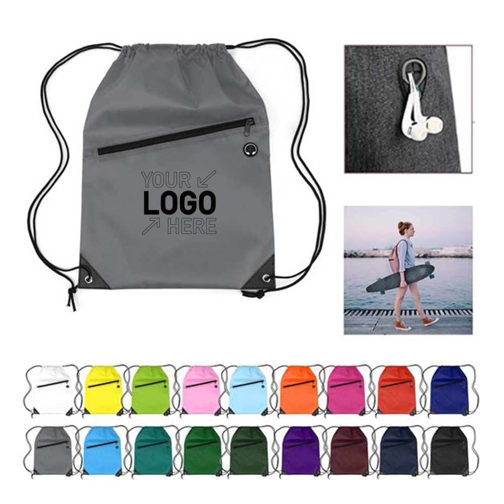 Drawstring Backpack with Front Zipper Pocket