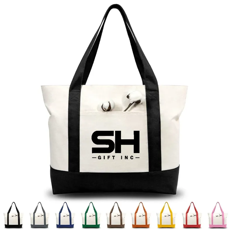 Canvas Tote Bag with an External Pocket, custom tote bag with logo imprint 1