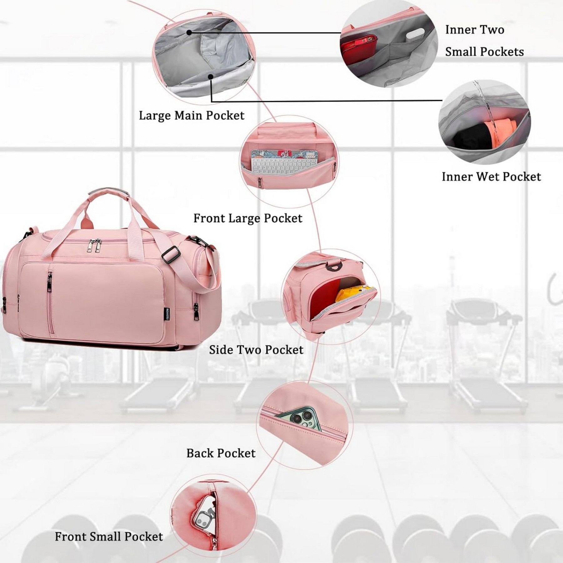 Waterproof Gym Duffle Bag with Shoes Compartment and Wet Pocket 12