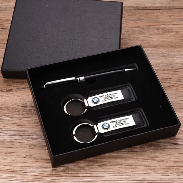 Business Metal Pen And Leatherette Keychain Gift Set 2