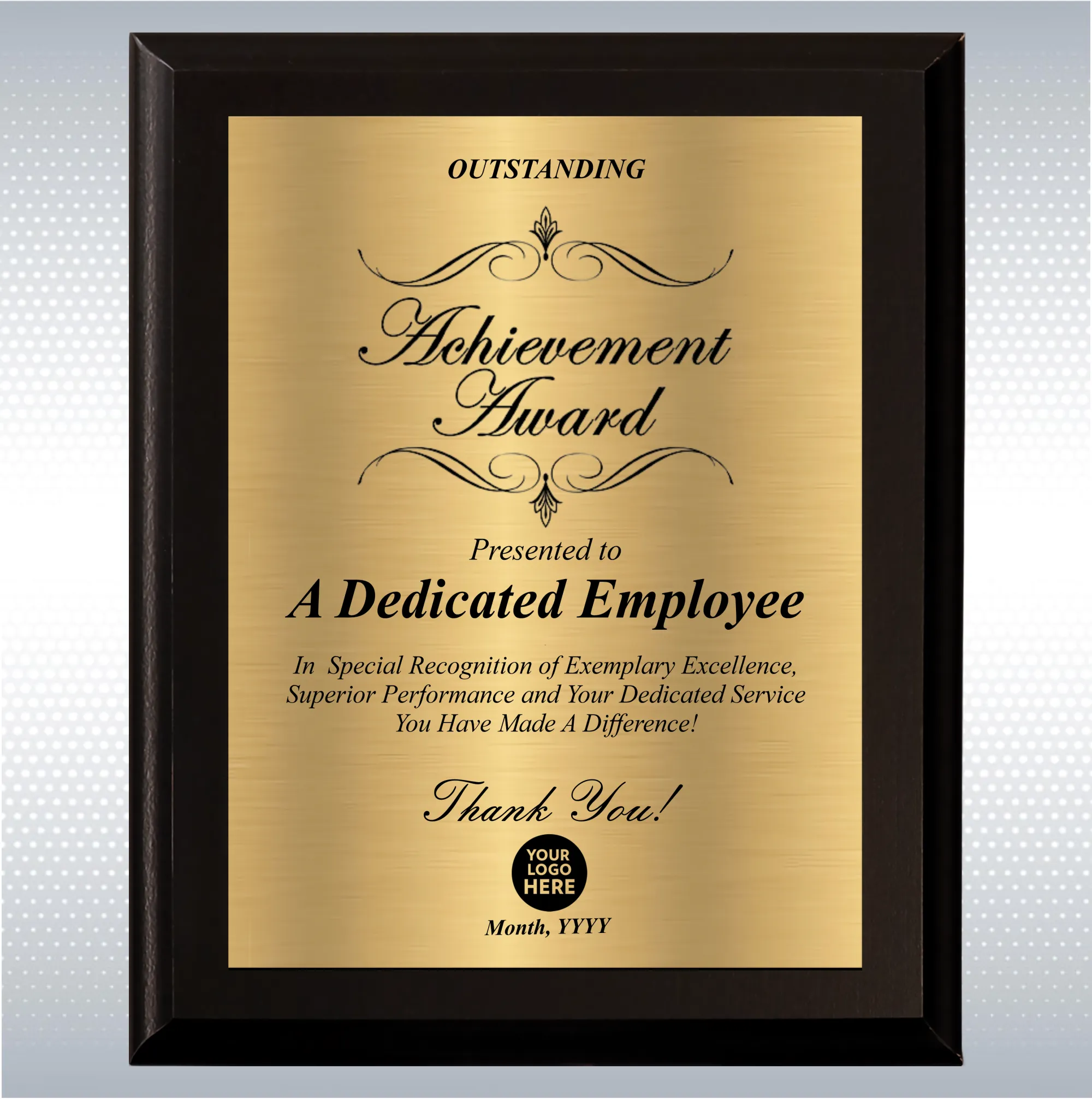 Black Matte Excellence Plaque , Employee Recognition Award 12