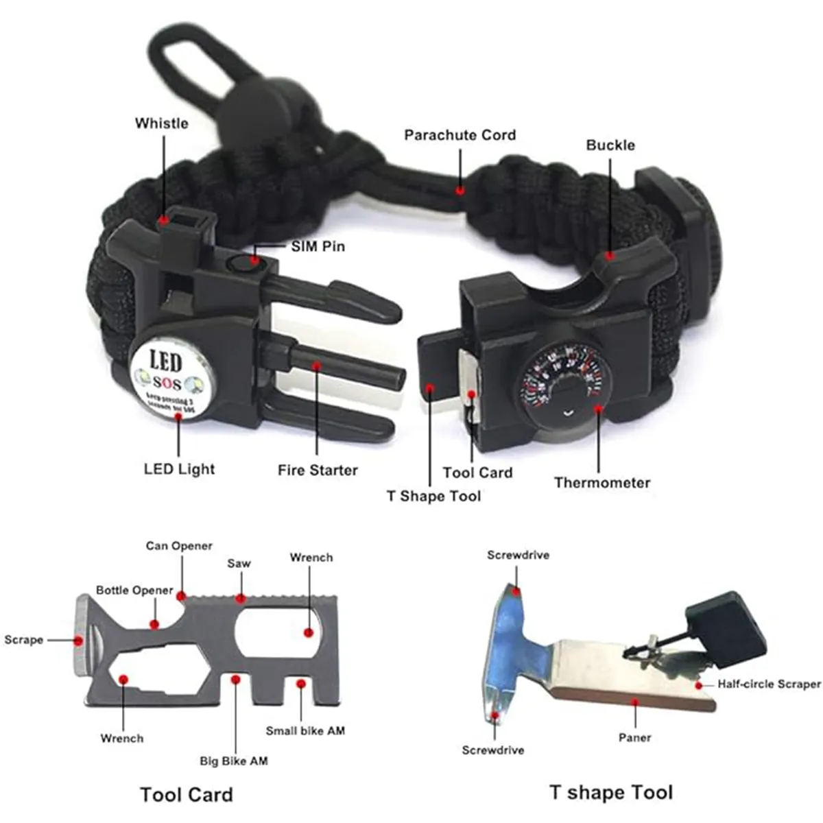 Sports Paracord Bracelet Adjustable with 20 Emergency Tools 5