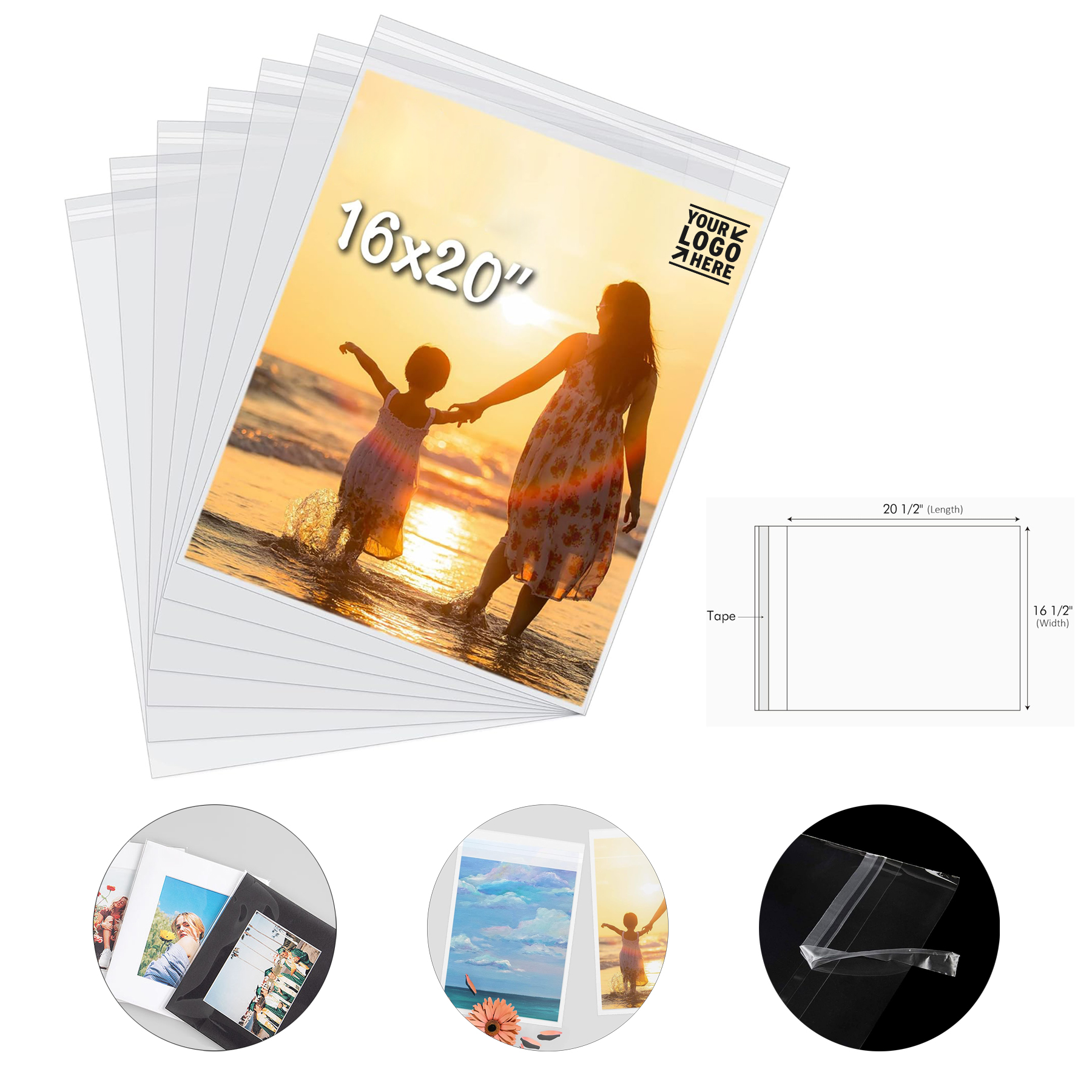 16"x20" Sturdy Crystal Clear Bag Acid-Free Sleeves Storage 2