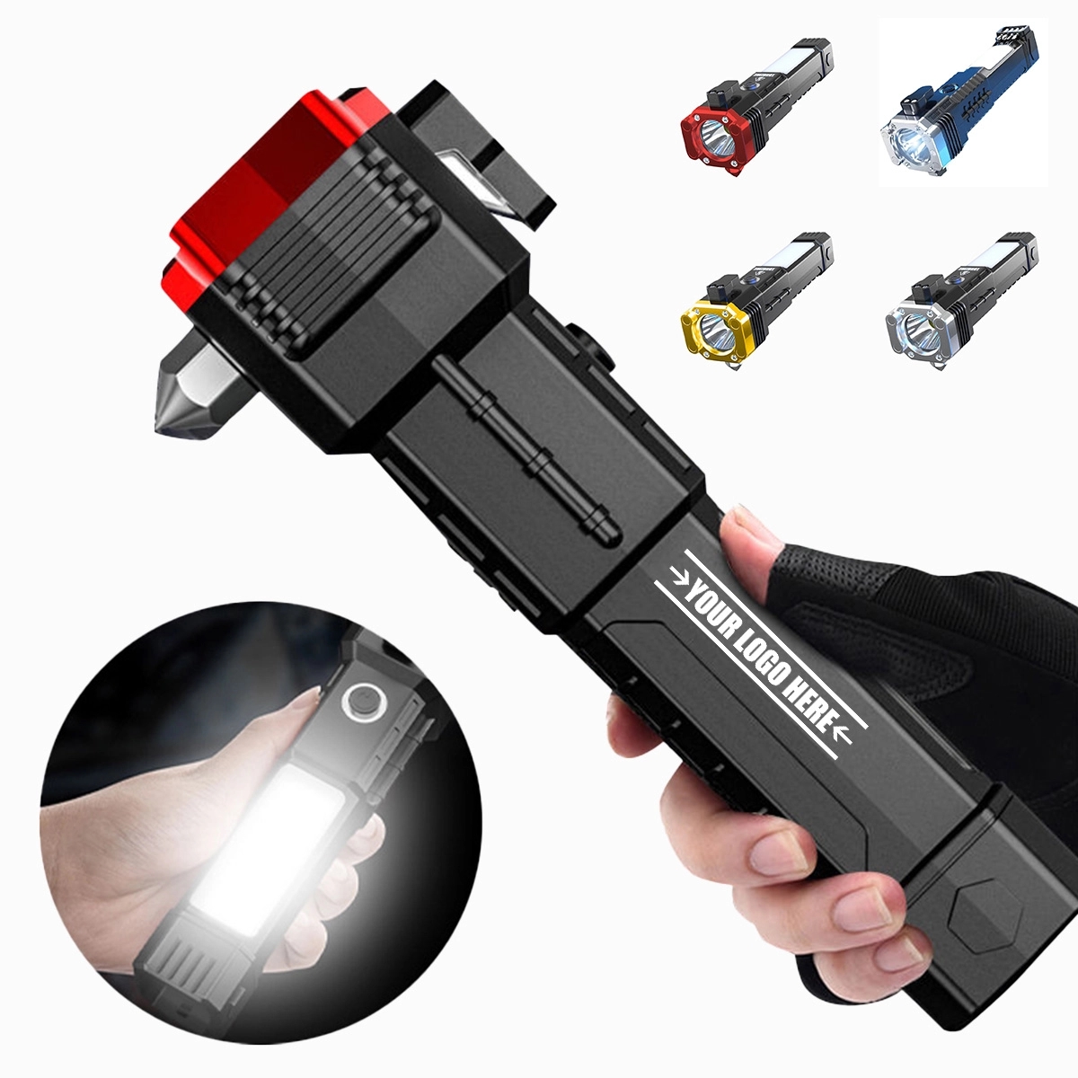 Custom Durable Usb Rechargeable Safety Hammer Flashlight 6