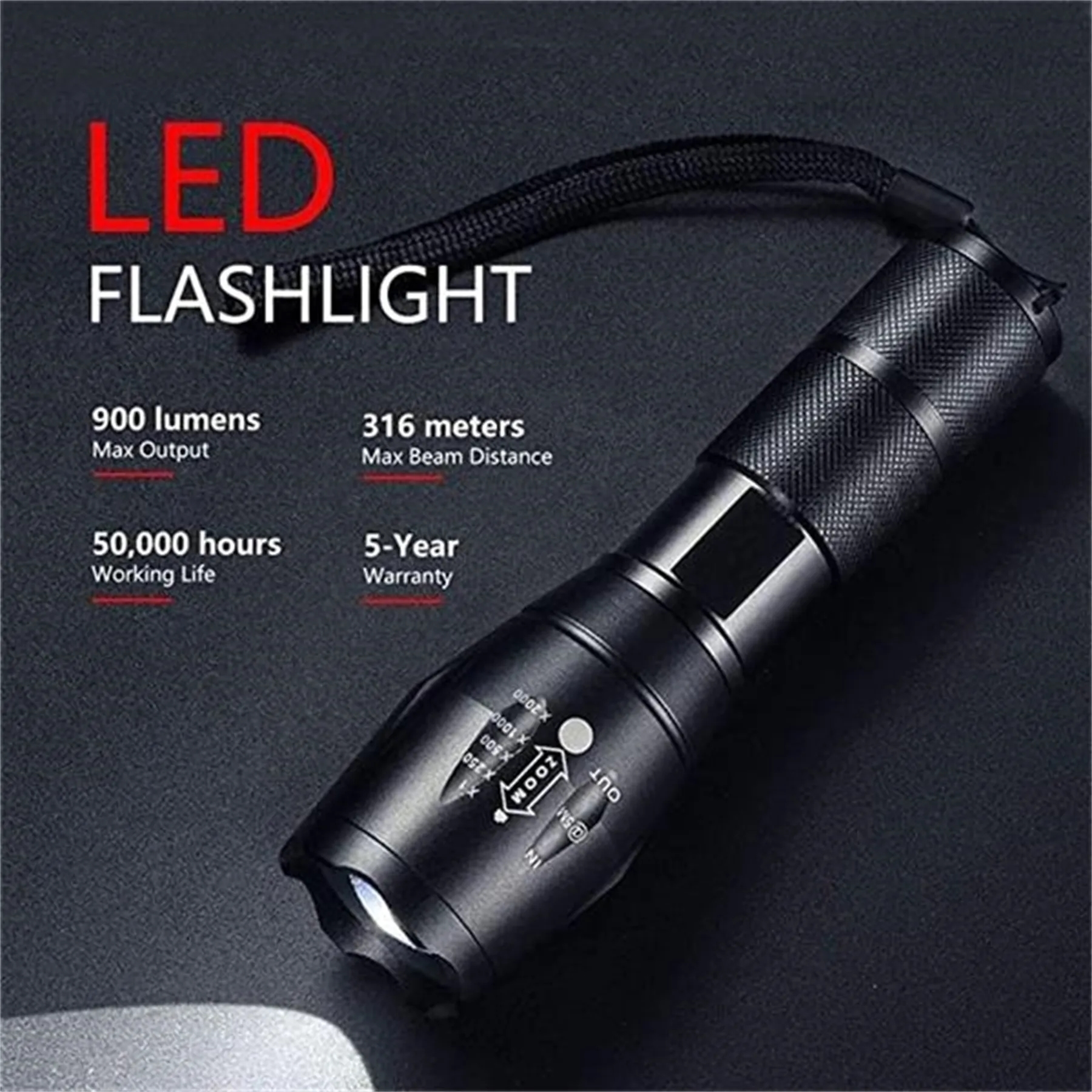 Waterproof LED Flashlight With High Lumens 4