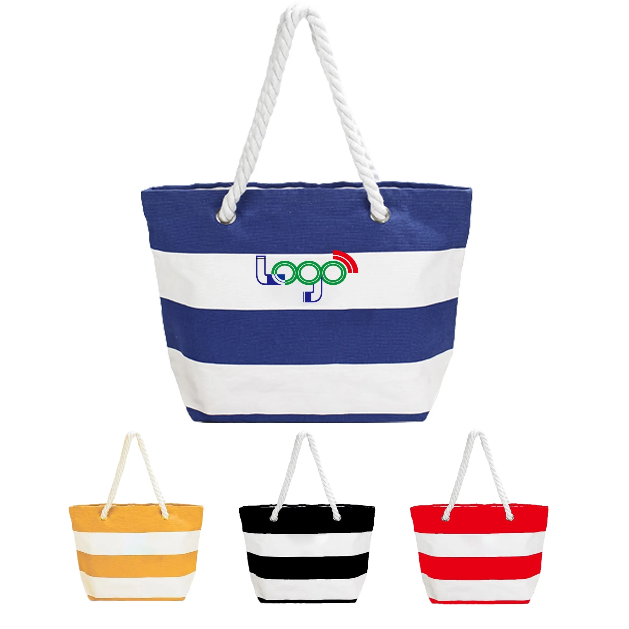Striped Canvas Tote Bags With Rope, custom tote bag with logo imprint 3
