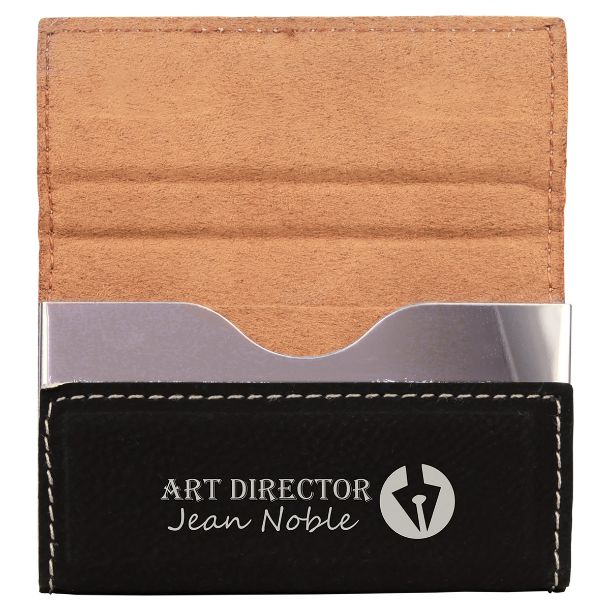 Black/Silver Leatherette Business Card Holder