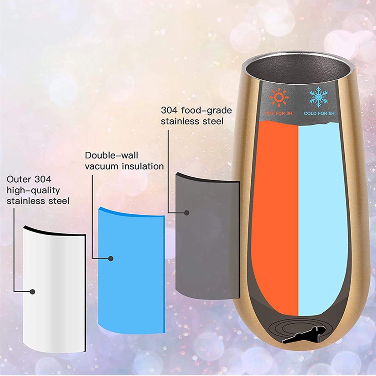 6 Oz Double Insulated Champagne Tumbler 6