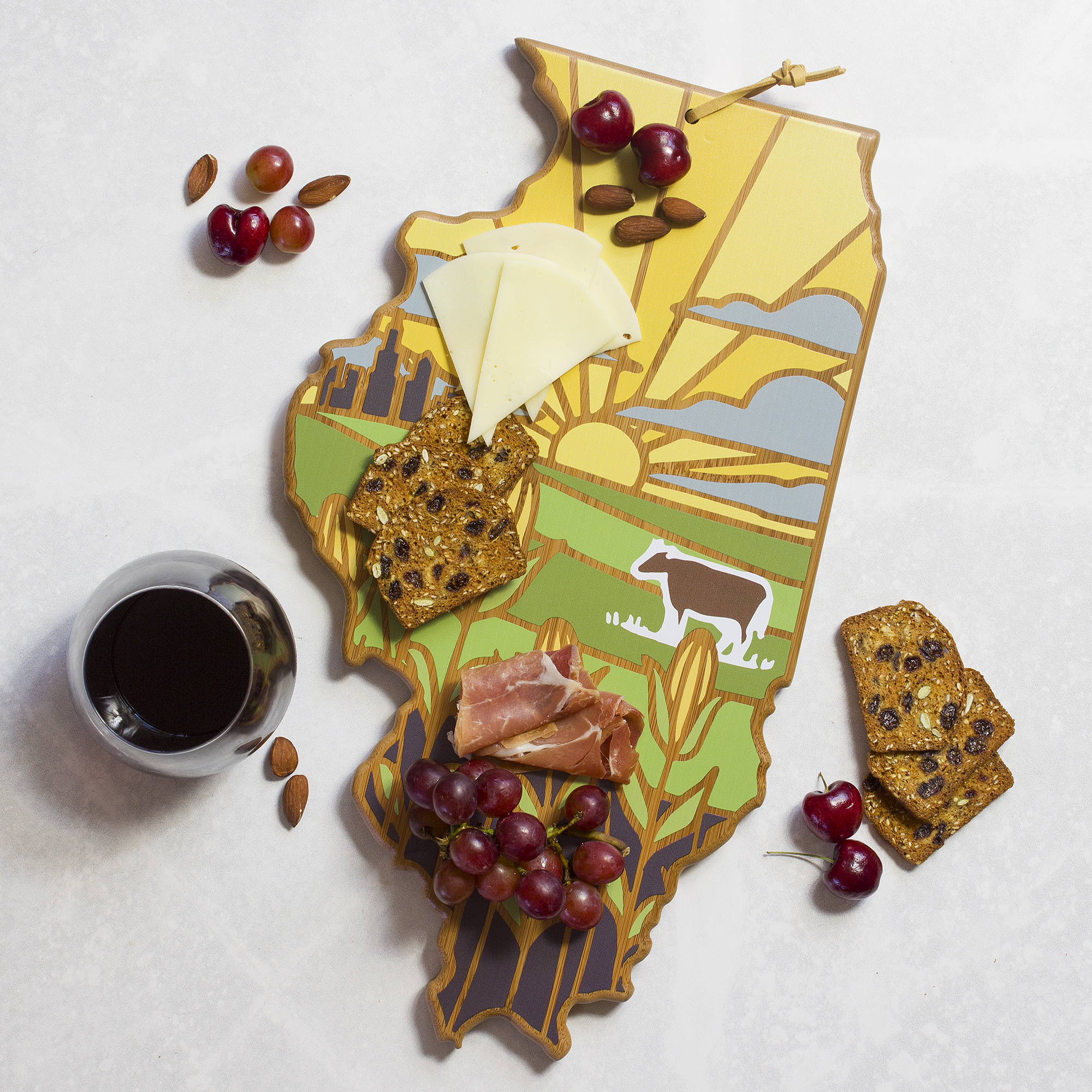 Illinois State Shaped Serving and Cutting Board with Artwork by Summer Stokes 4