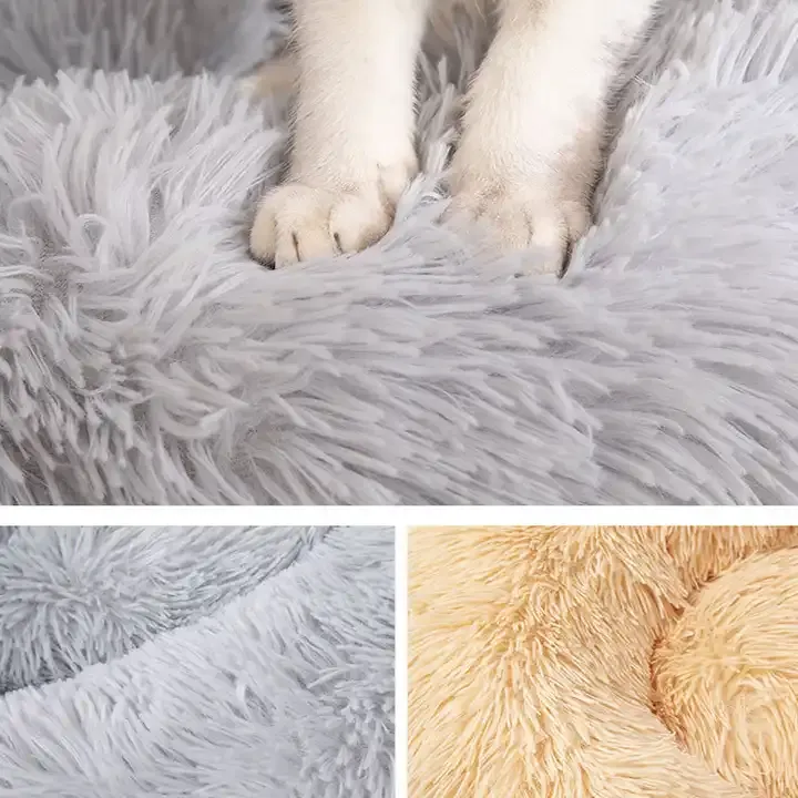 Soft Pet Dog Cat Bed  Round Plush Calming Portable 3