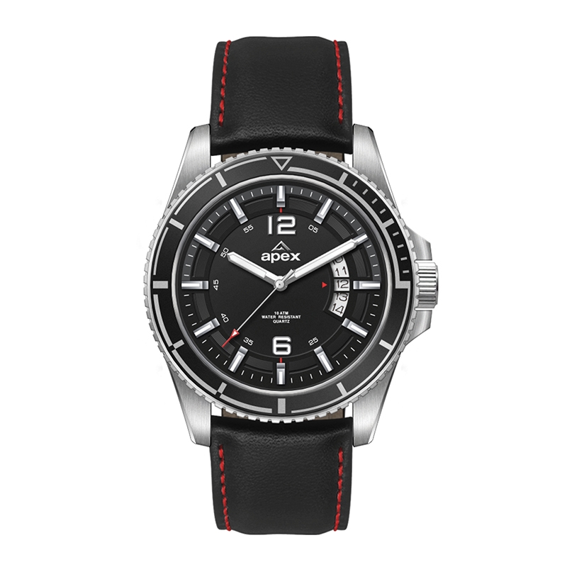 WC5256 42.5MM STEEL SILVER CASE, 3 HAND MVMT, BLACK DIAL, DTE DISPLAY, BK ROTATING BEZEL, LEATHER STRAP, FL