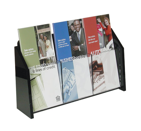 Wall Mount Brochure Holder, Clear w/Black Ends, 1-tier, 3 pockets 1