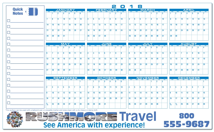 Full Color Premium Plastic Write-on/ Wipe-off Year-at-a-Glance Calendar (Horizontal) 1