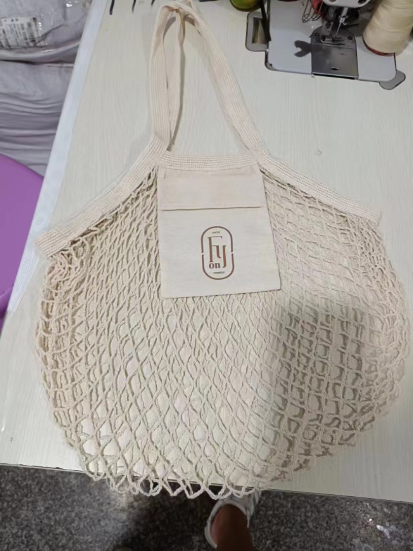 Vegetable Kitchen Cotton Net Bag w/Long Handle String & Pocket 5