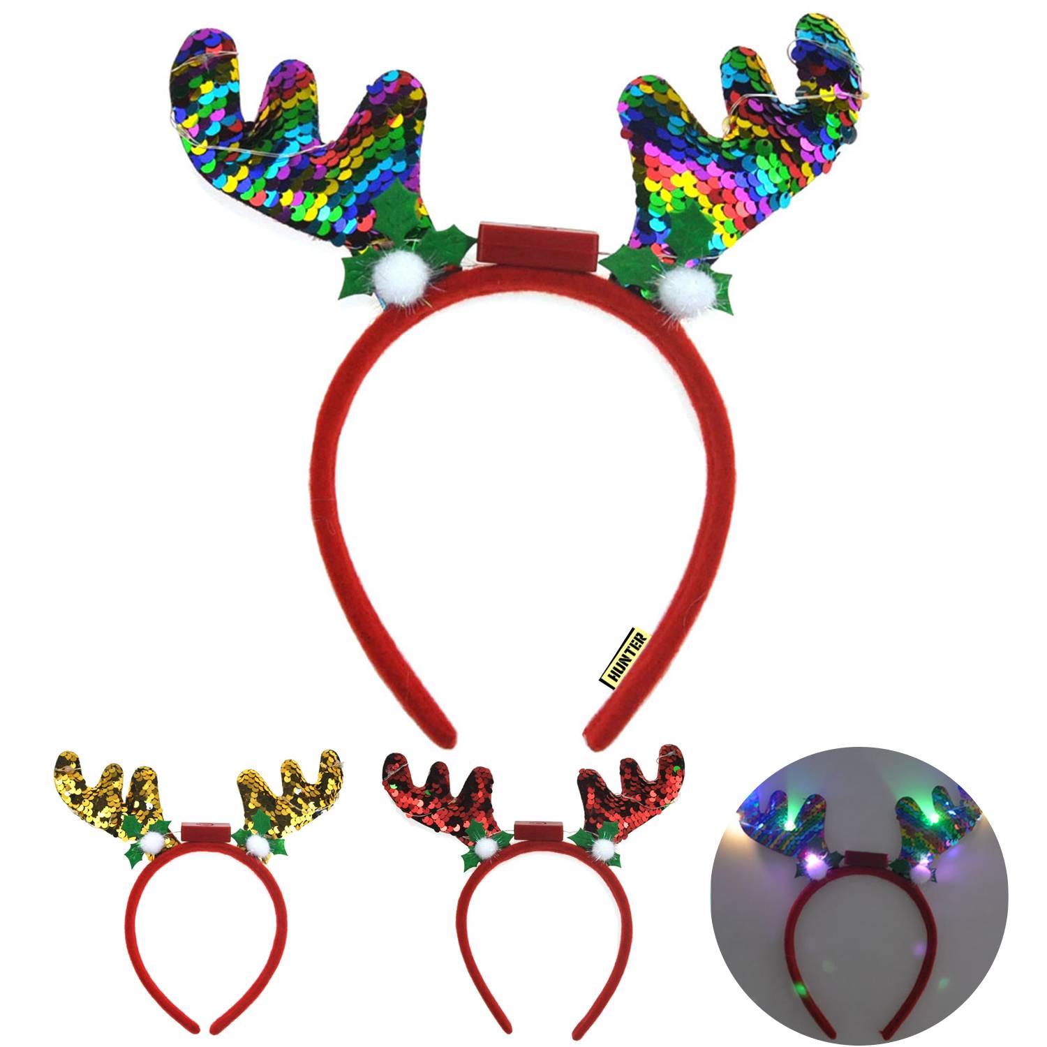 Plastic sequin antler headband 6 lights beadband 1