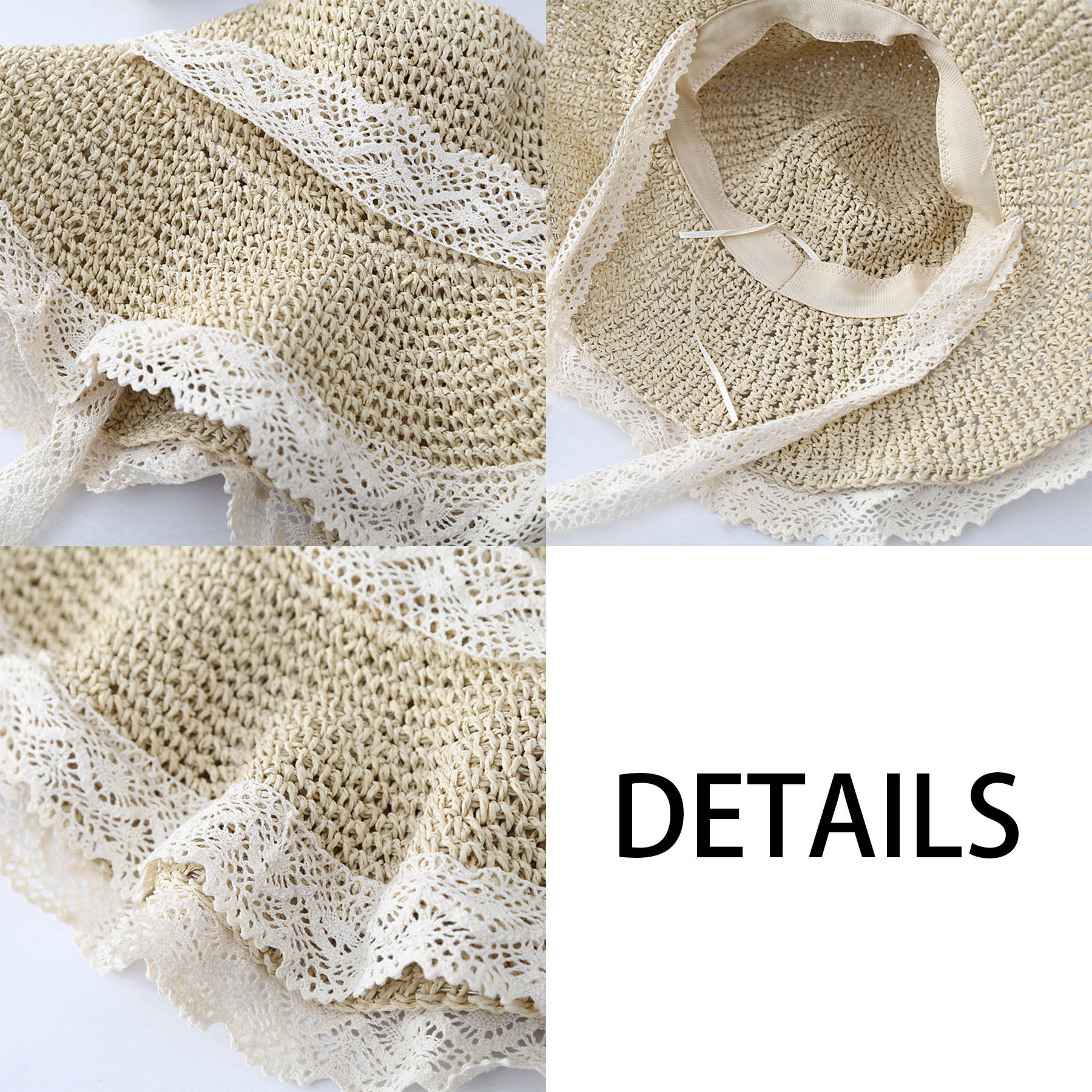 Jute Summer Thin Breathable Lace Cutout Straw Hat 5
