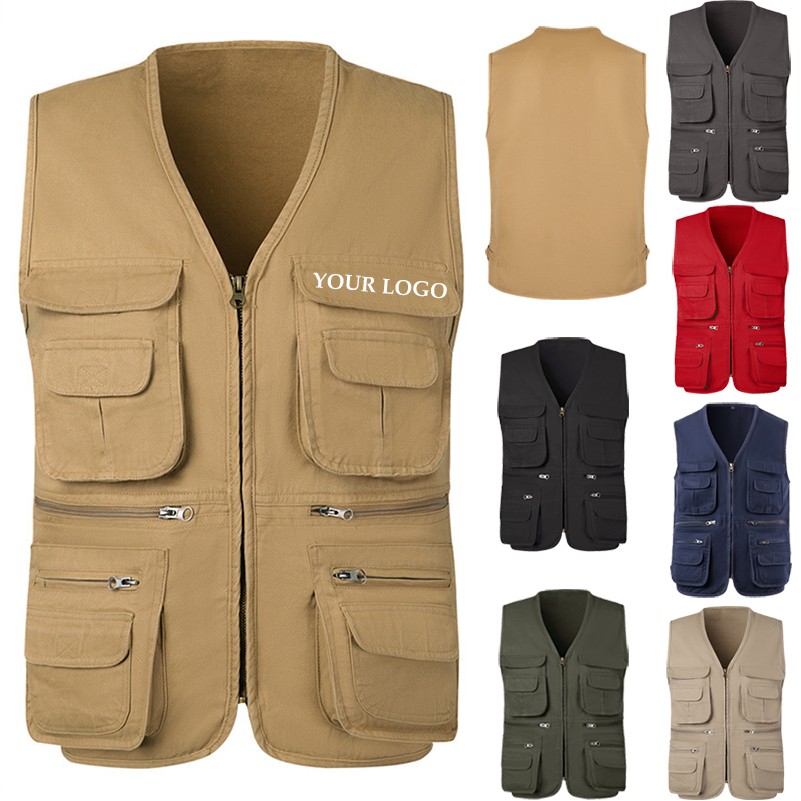 Men's Multi Pockets 100% Cotton Cargoes Fisherman Vest 10