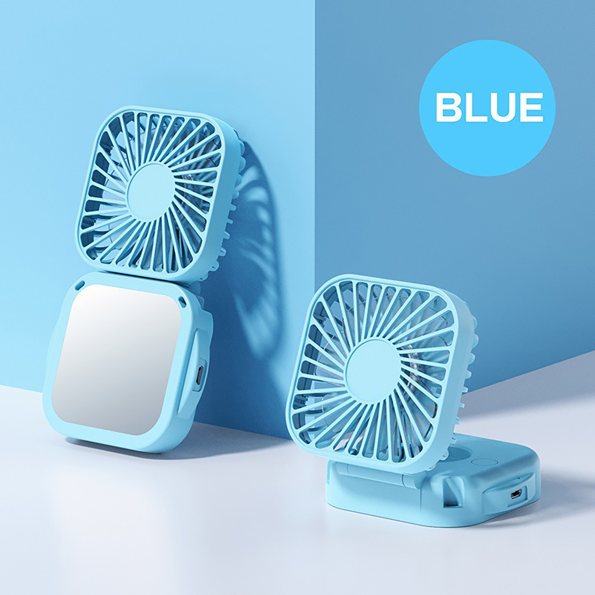 USB Charging Portable Folding Fan With Makeup Mirror 2