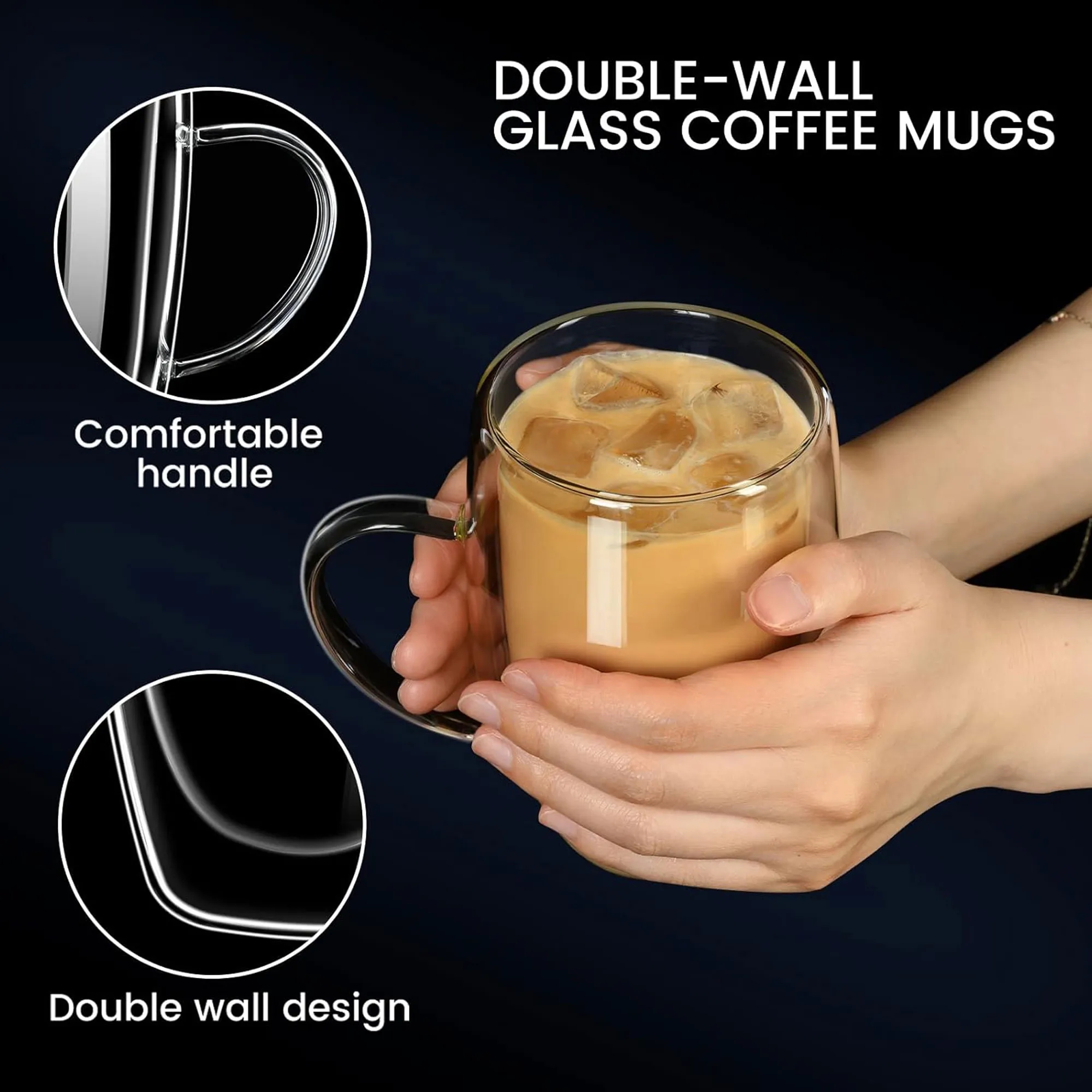 15 oz Double Walled Coffee Glass With Handle 4