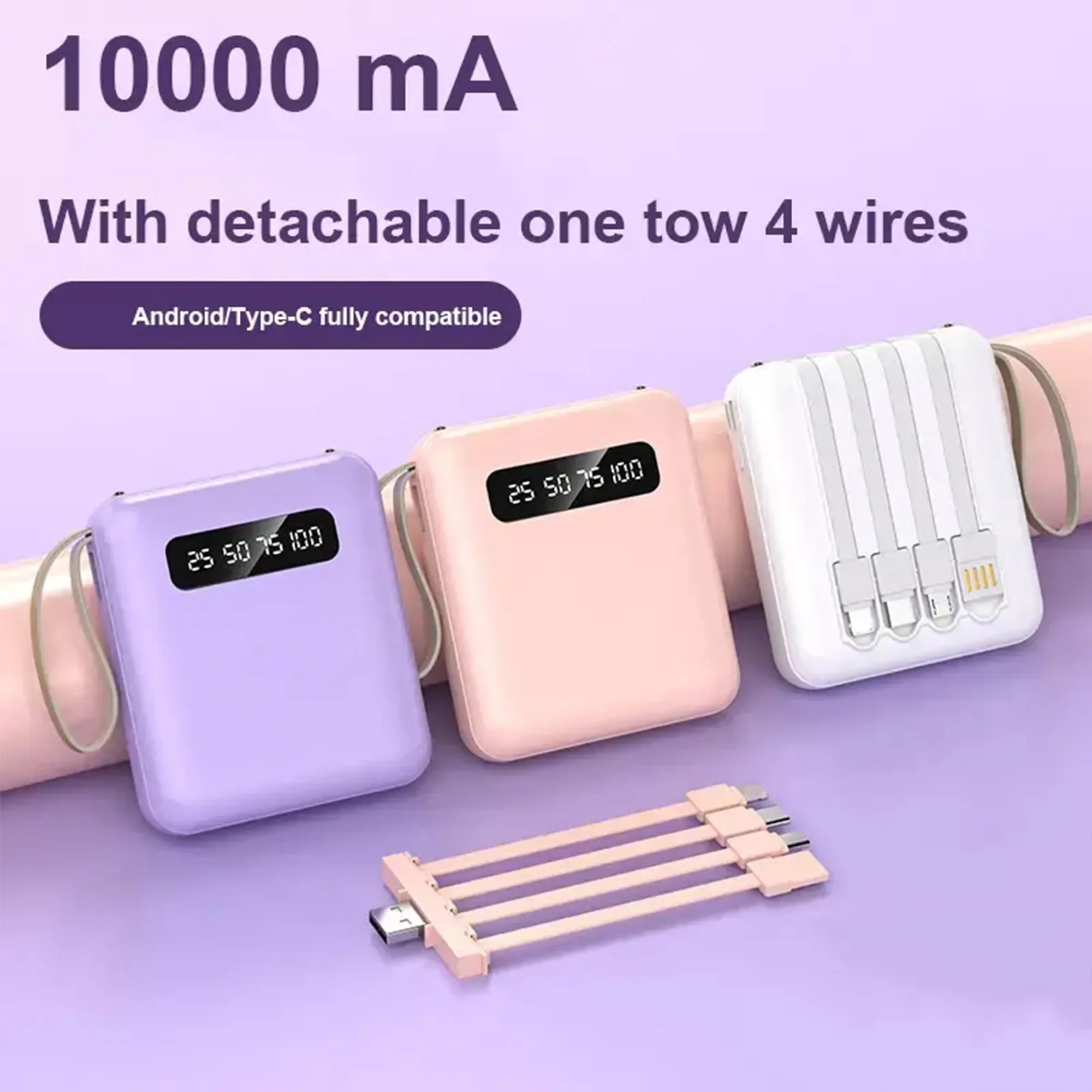10000mAh Portable Charger with Built-in Cables 10