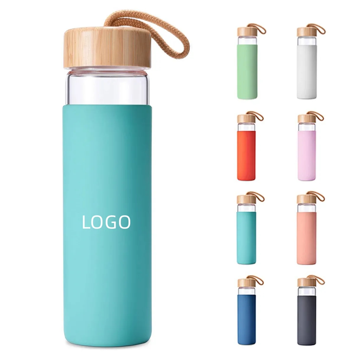 17 Oz Glass Water Bottle with Bamboo Lid 2
