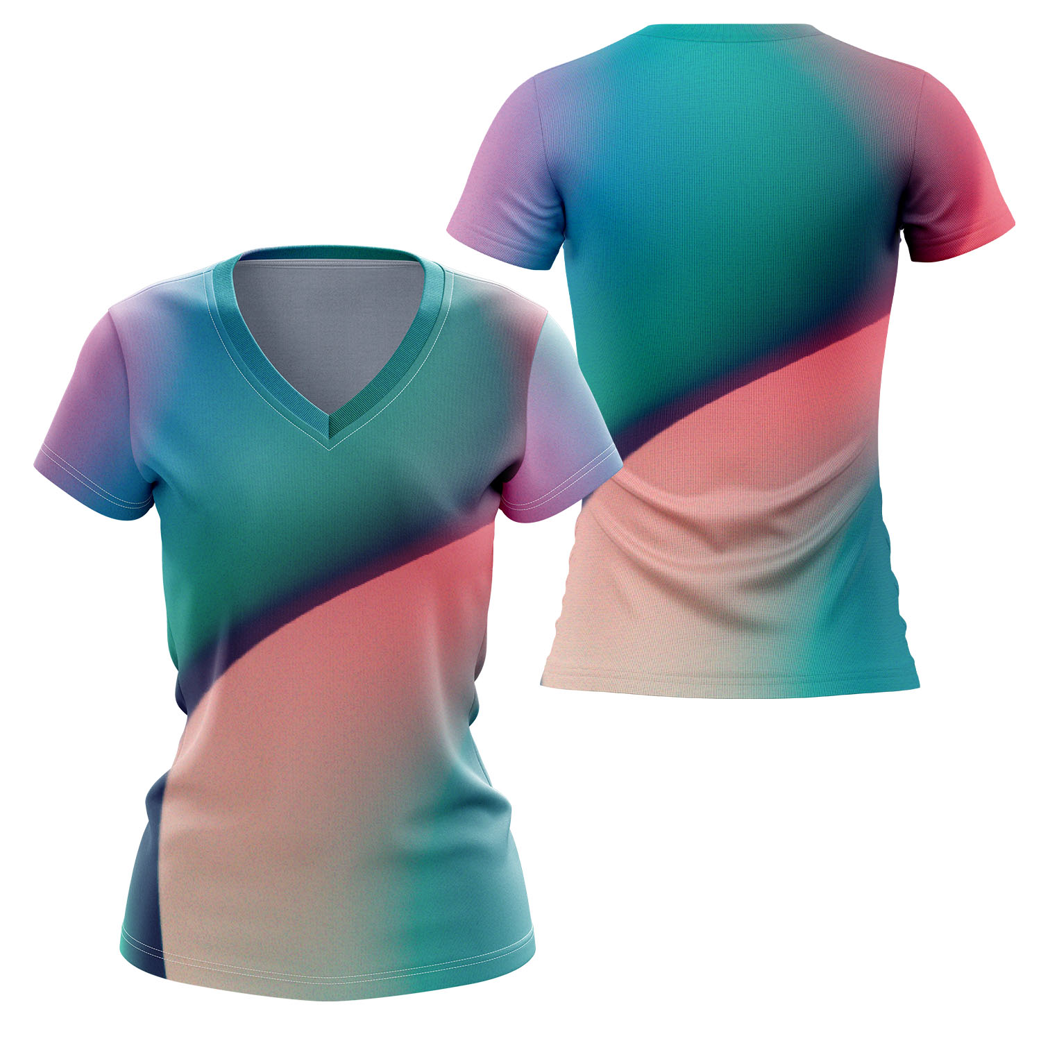 Women 125 GSM Woven Roving Performance Sublimation V-Neck Short Sleeve T-shirt 4