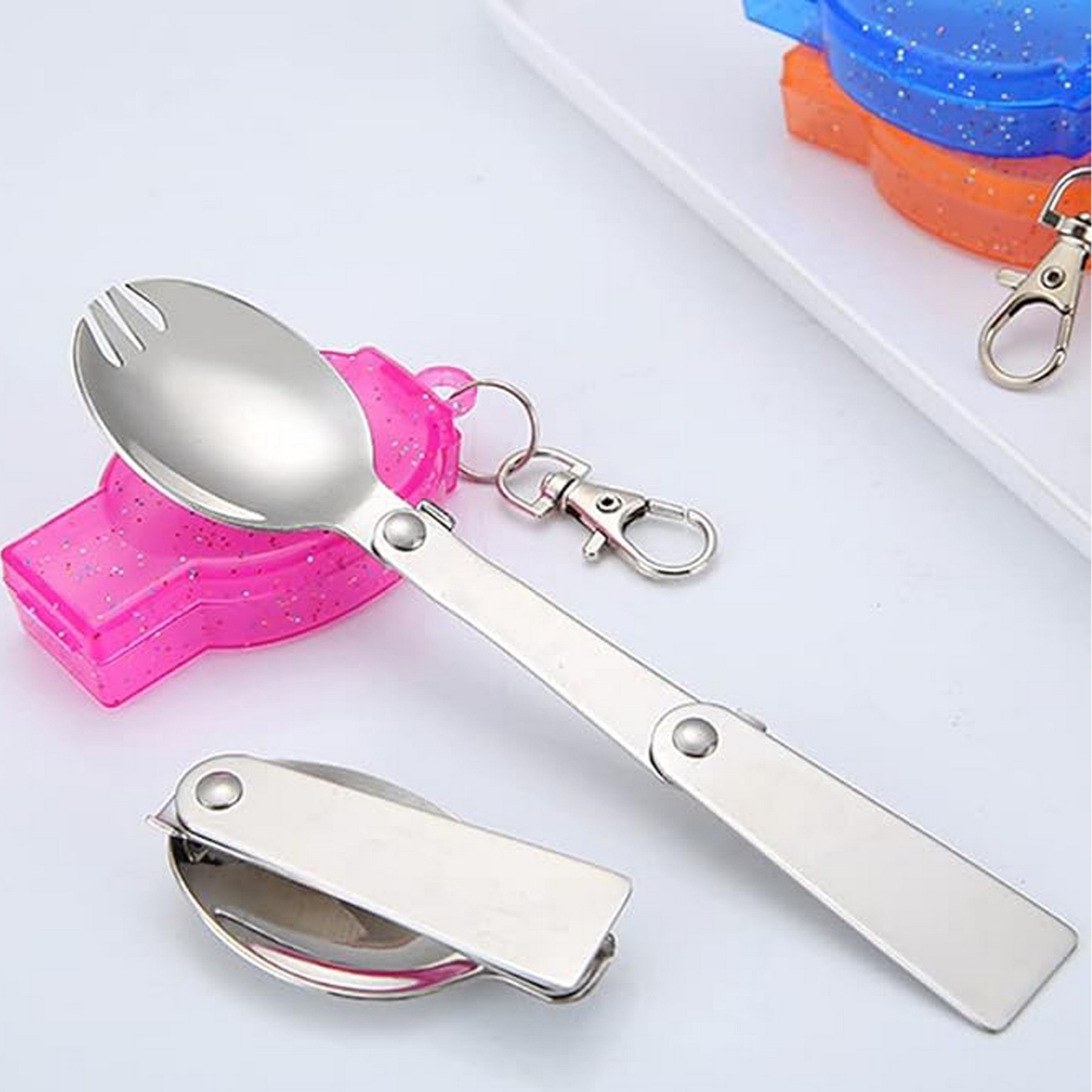 Folding Spoon Fork With Plastic Case 2