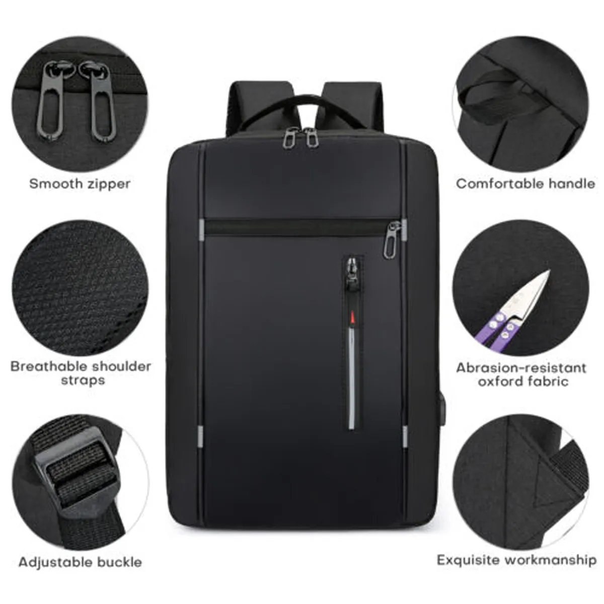 17" Large Slim Laptop Backpack Travel Bag w/ USB Charge Port 6