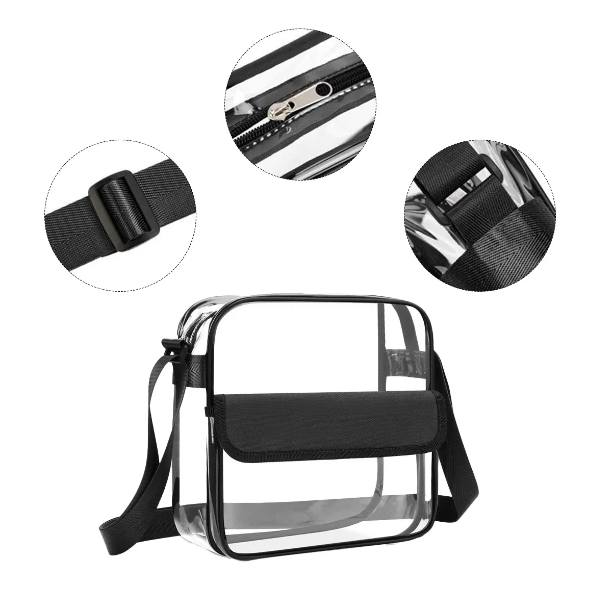 8L Clear PVC Shoulder Bag W/ Flap Closure Adjustable Strap 6