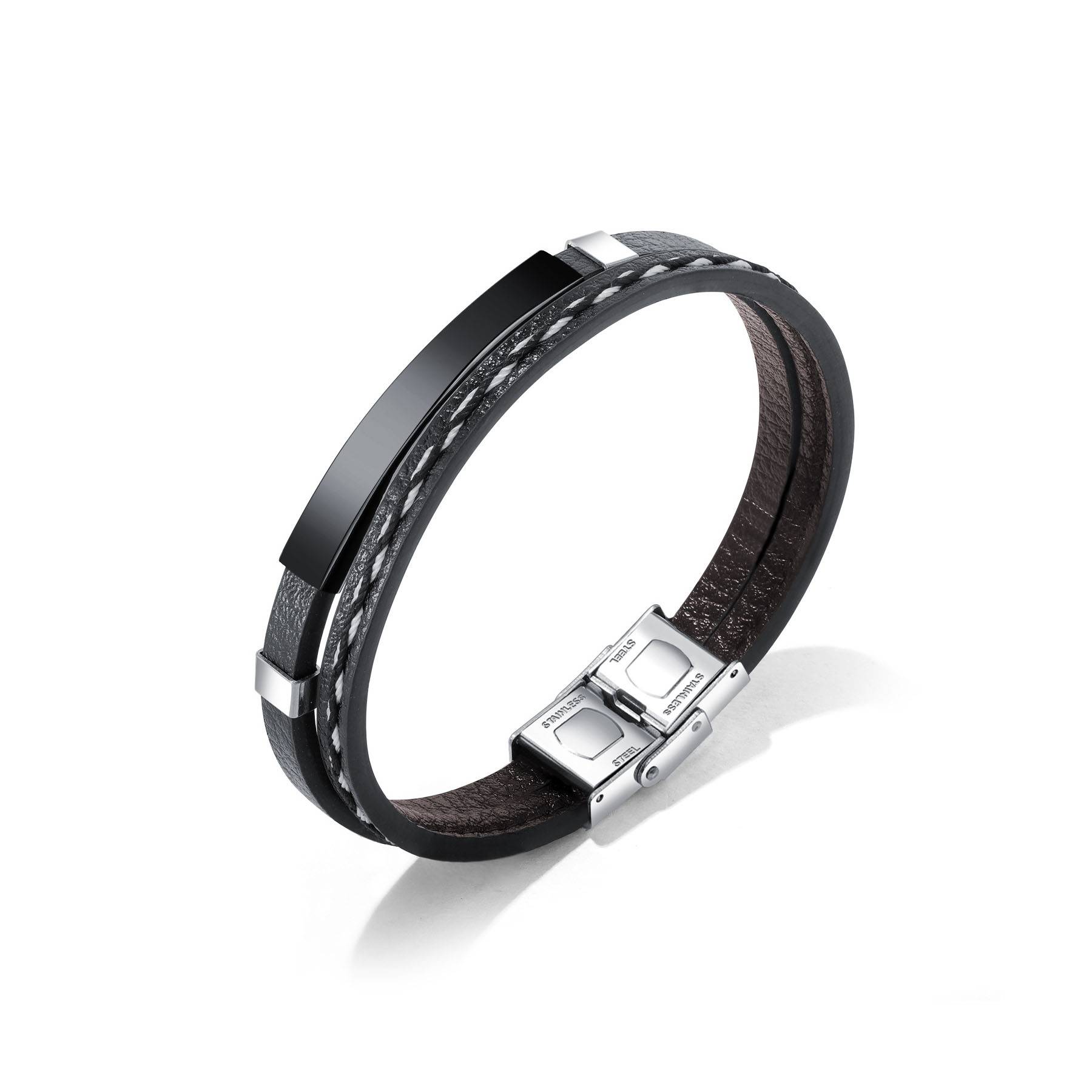 Stainless steel smooth cowhide bracelet 7