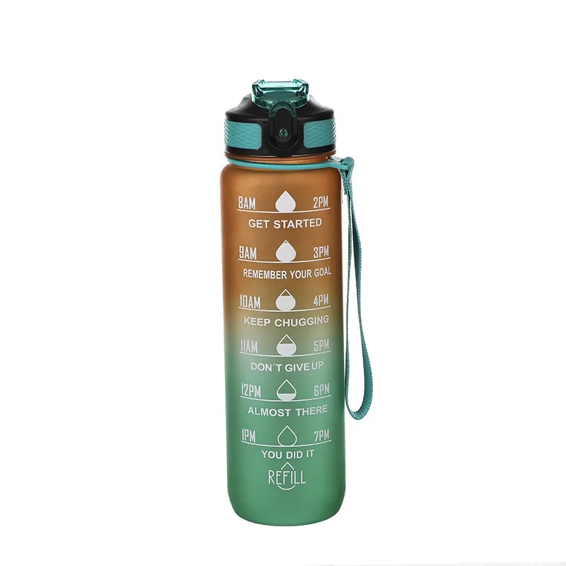 32 oz Gradient Color Water Bottle With Time Marker Straw Lid 2