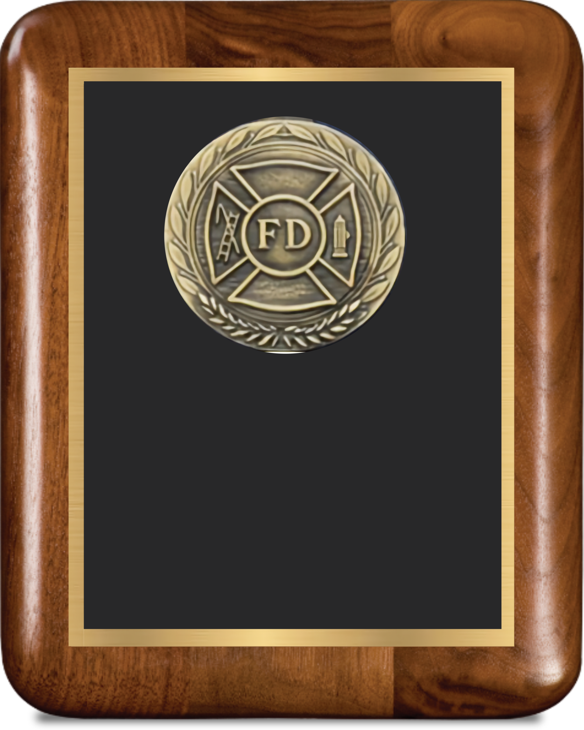 Walnut Round Edge Corner Plaque/w Medallion Double Plate 2
