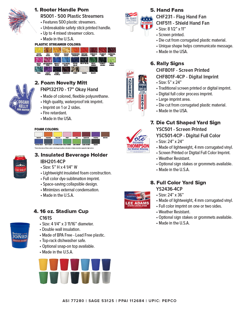 Patriotic Flag Shape Hand Fan, Screen Printed 16