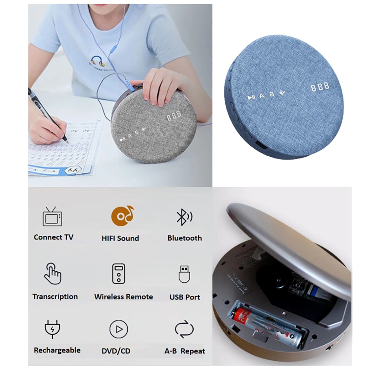 Rechargeable Portable Bluetooth Cd Player 2