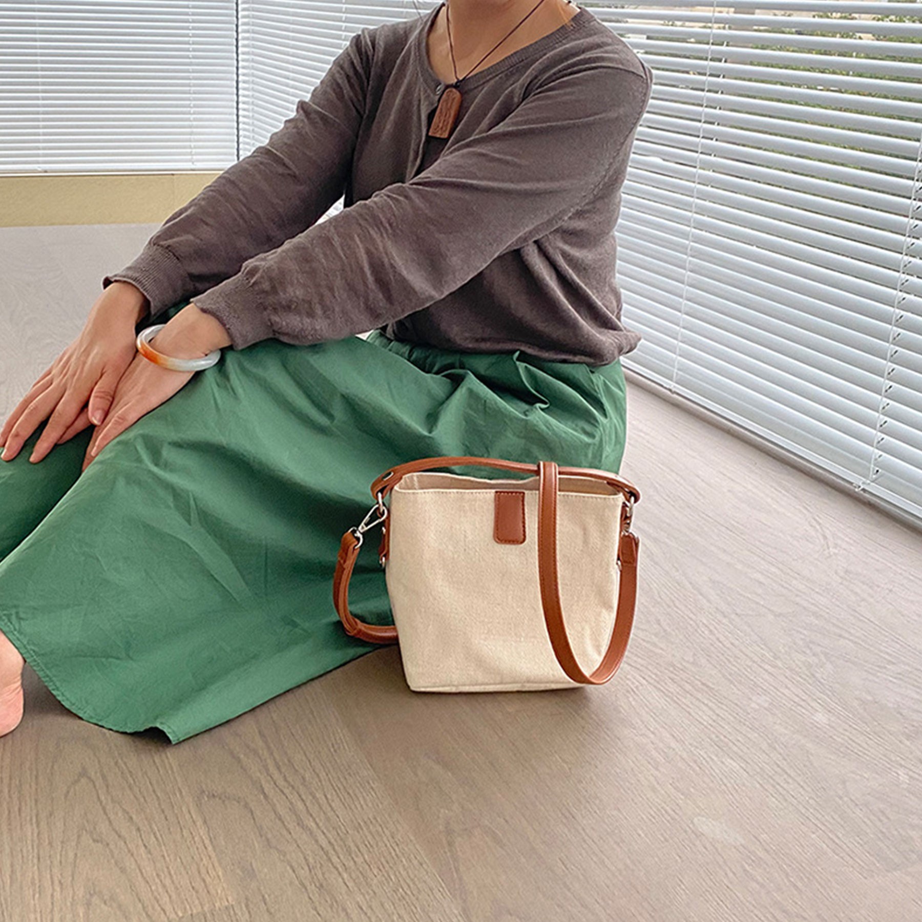 Canvas Tote Handbag Mini Crossbody Bag With Adjustable Strap 2