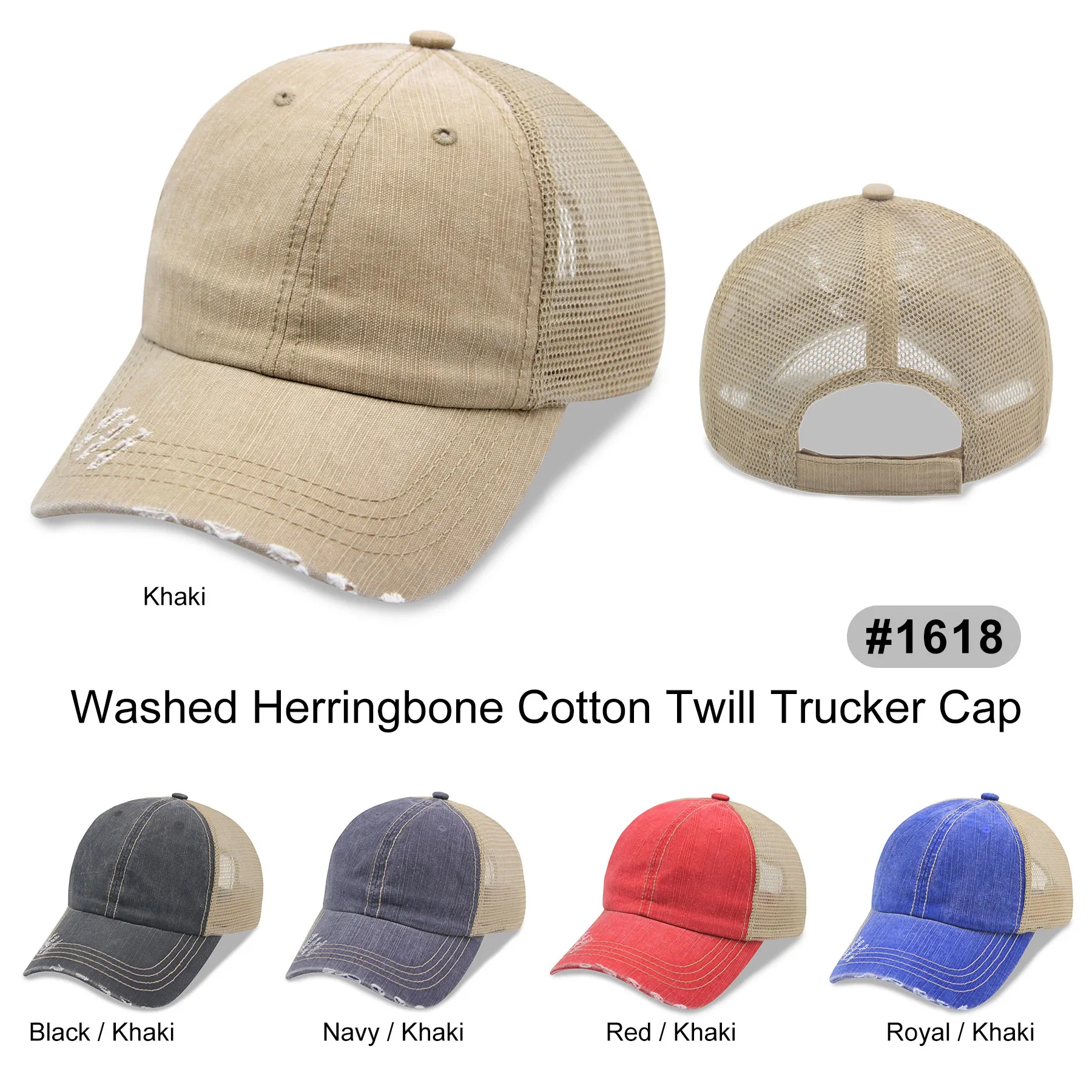 Pre-Washed Distressed Herringbone Trucker Cap