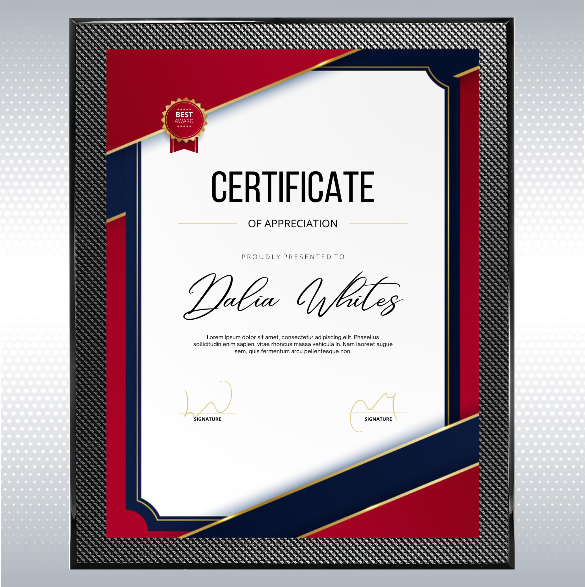 Piano Carbon Fiber Plaque w/Full Color Sublimated Plate 6