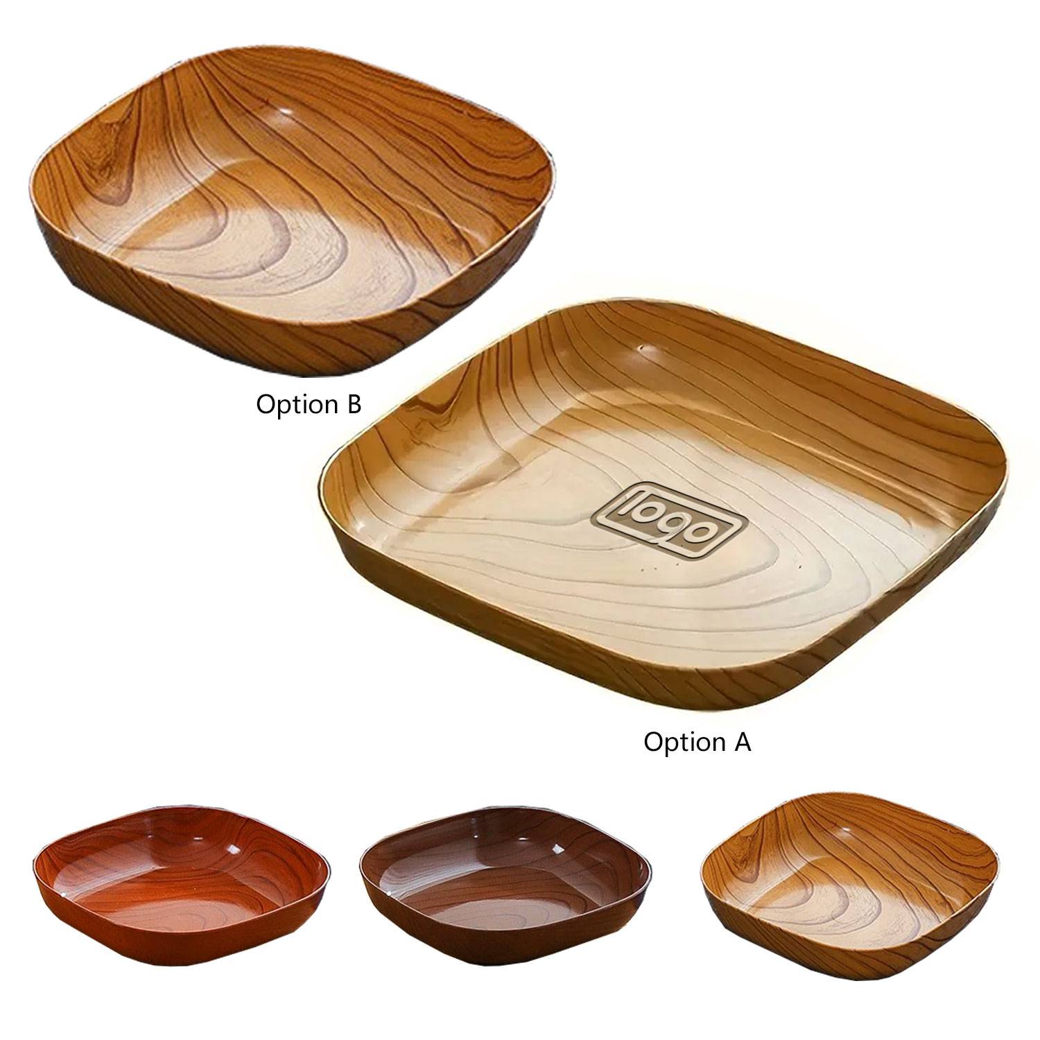 5.5 & 8 IN Faux Wood Grain Plastic Snack Square Plate 2