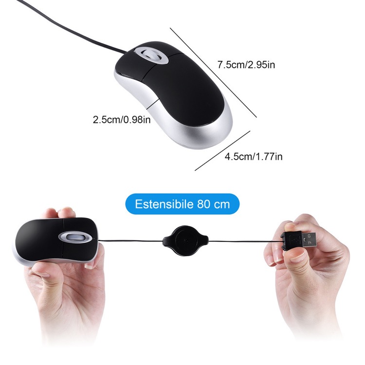 Mini Travel USB Optical Mouse / Retractable Cable 10